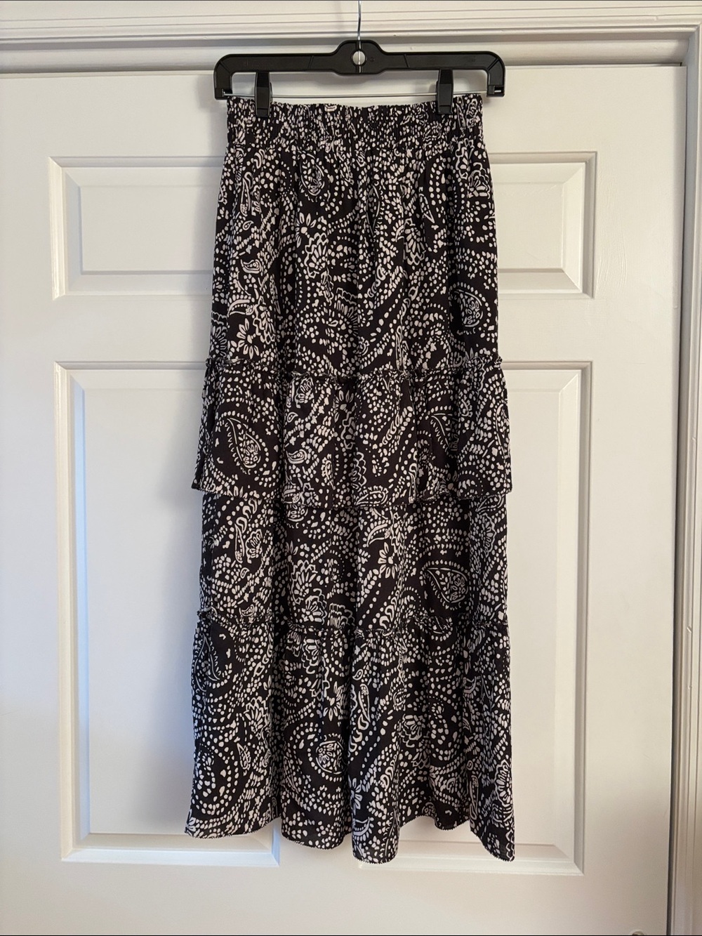 Sundays Dark Brown and White Tiered Maxi Skirt